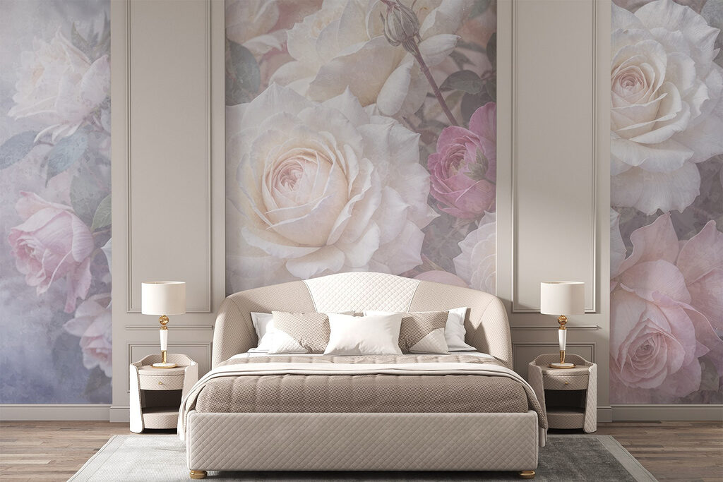Group of white and pink roses