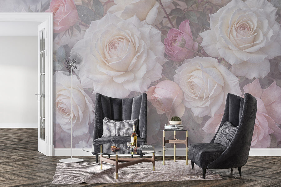 Gruppo di rose bianche e rosa