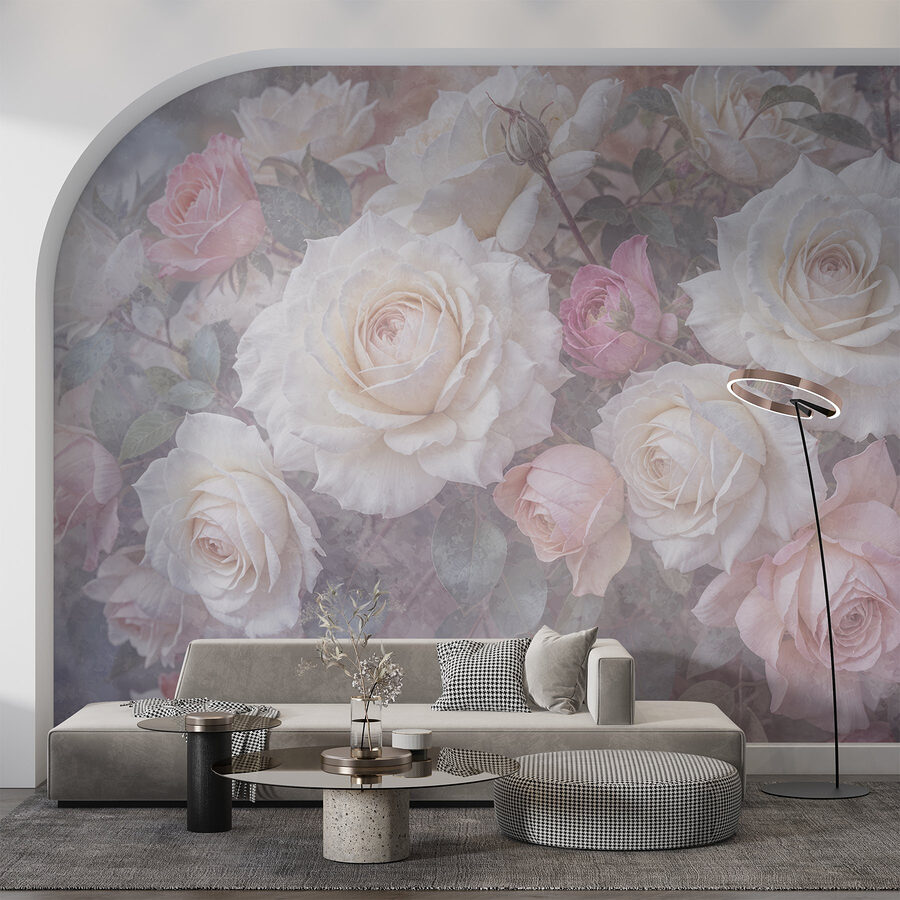 Gruppo di rose bianche e rosa