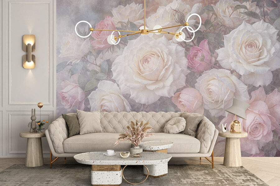Gruppo di rose bianche e rosa
