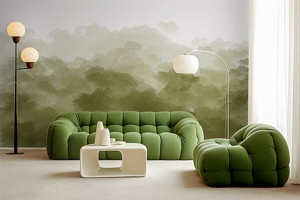 Foresta nebbiosa con fumo verde Foresta nebbiosa con fumo verde