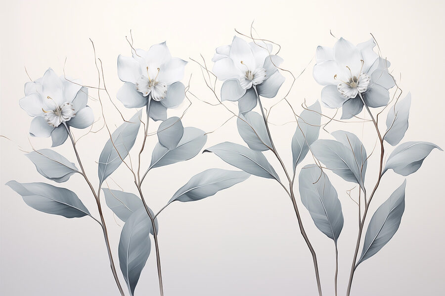 Gruppo di fiori bianchi con foglie