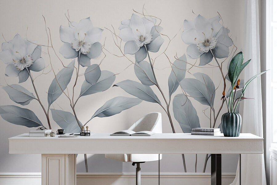 Gruppo di fiori bianchi con foglie