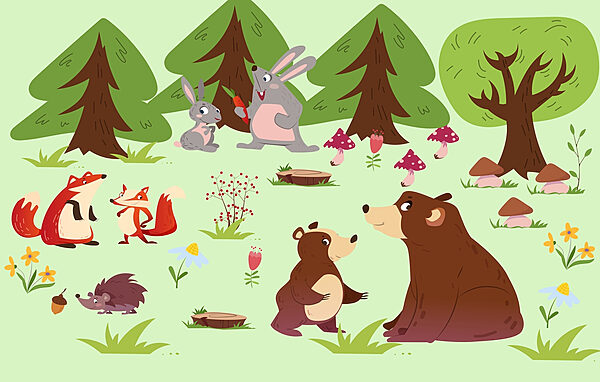Gruppo di animali nel bosco Gruppo di animali nel bosco