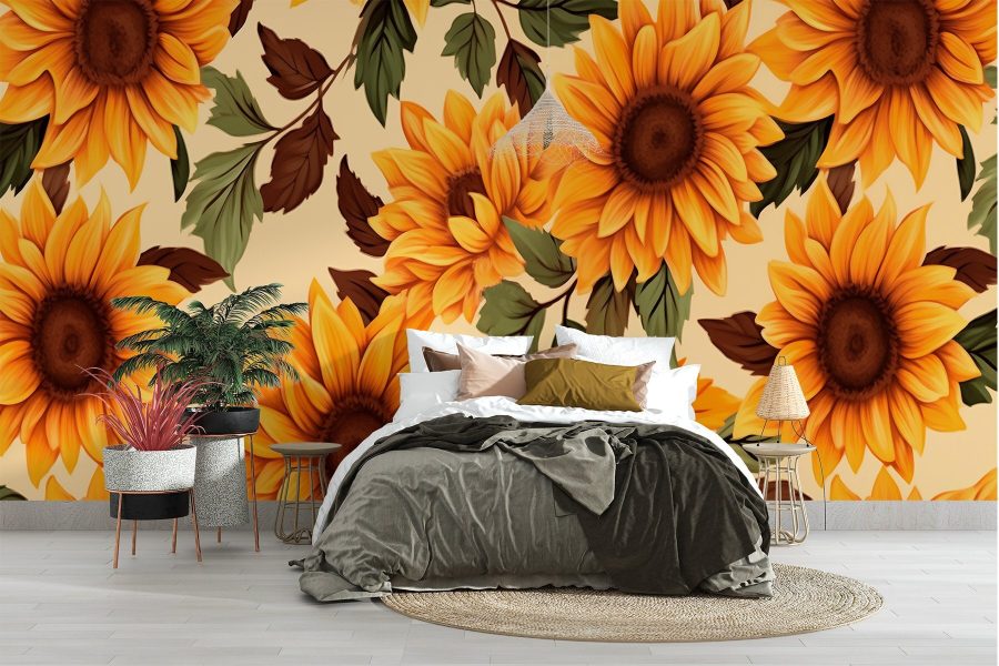 Motivo di girasoli e foglie