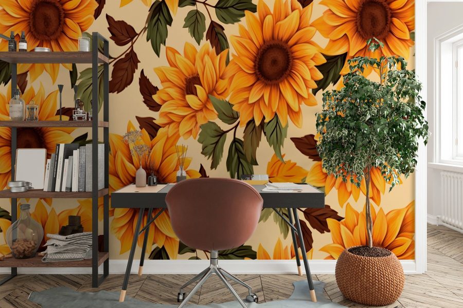Motivo di girasoli e foglie