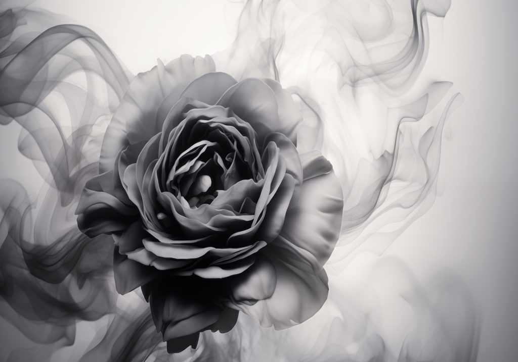 Black and white image of a rose