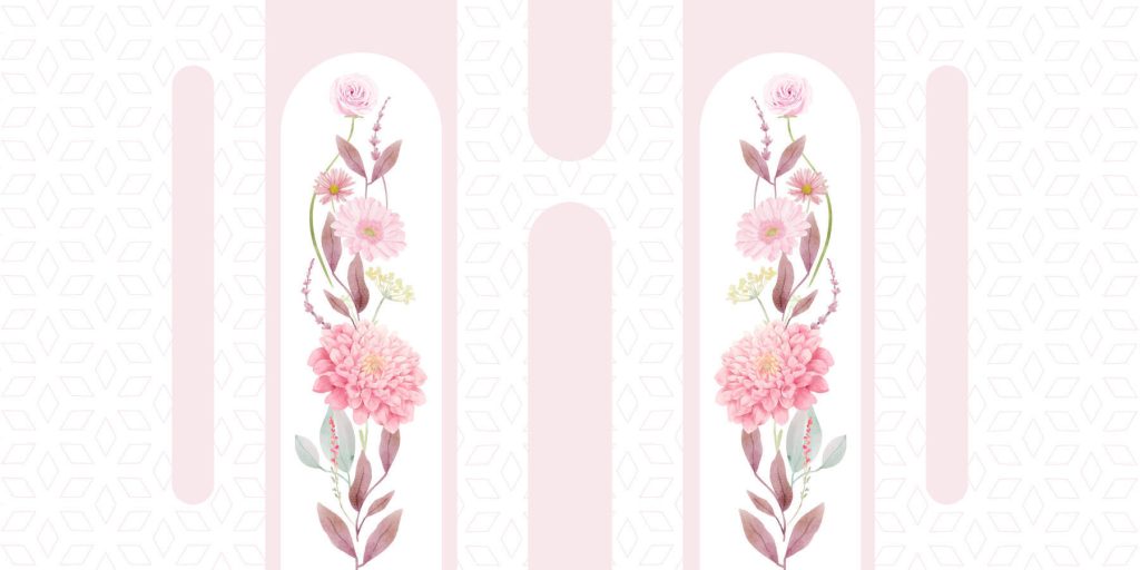 Fiori e foglie rosa su sfondo bianco Fiori e foglie rosa su sfondo bianco