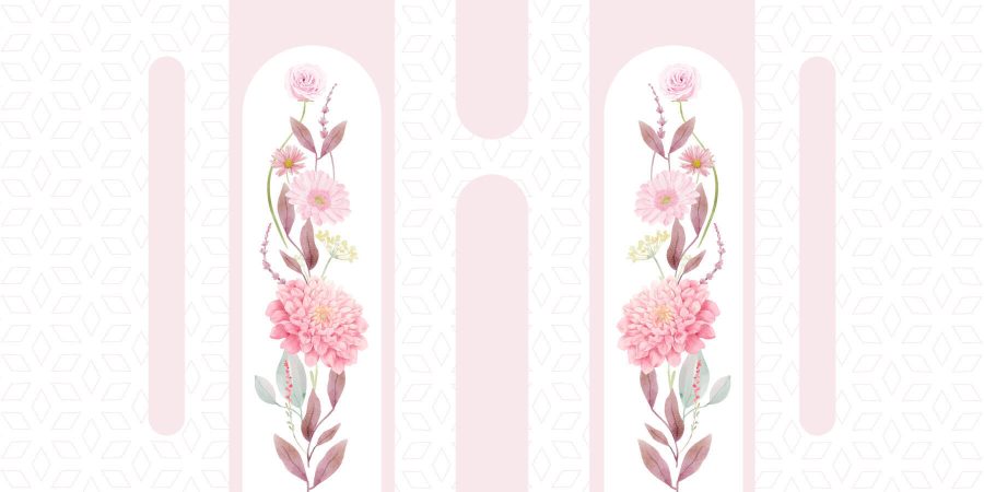 Fiori e foglie rosa su sfondo bianco
