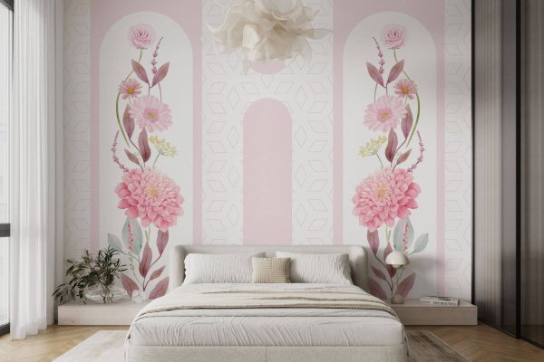 Fiori e foglie rosa su sfondo bianco Fiori e foglie rosa su sfondo bianco