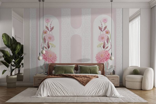 Fiori e foglie rosa su sfondo bianco Fiori e foglie rosa su sfondo bianco