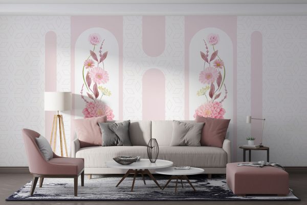 Fiori e foglie rosa su sfondo bianco Fiori e foglie rosa su sfondo bianco
