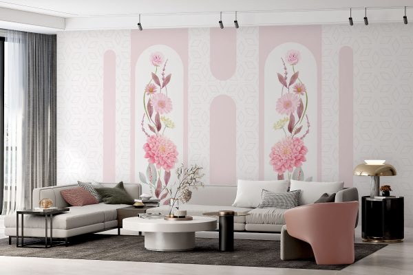 Fiori e foglie rosa su sfondo bianco Fiori e foglie rosa su sfondo bianco