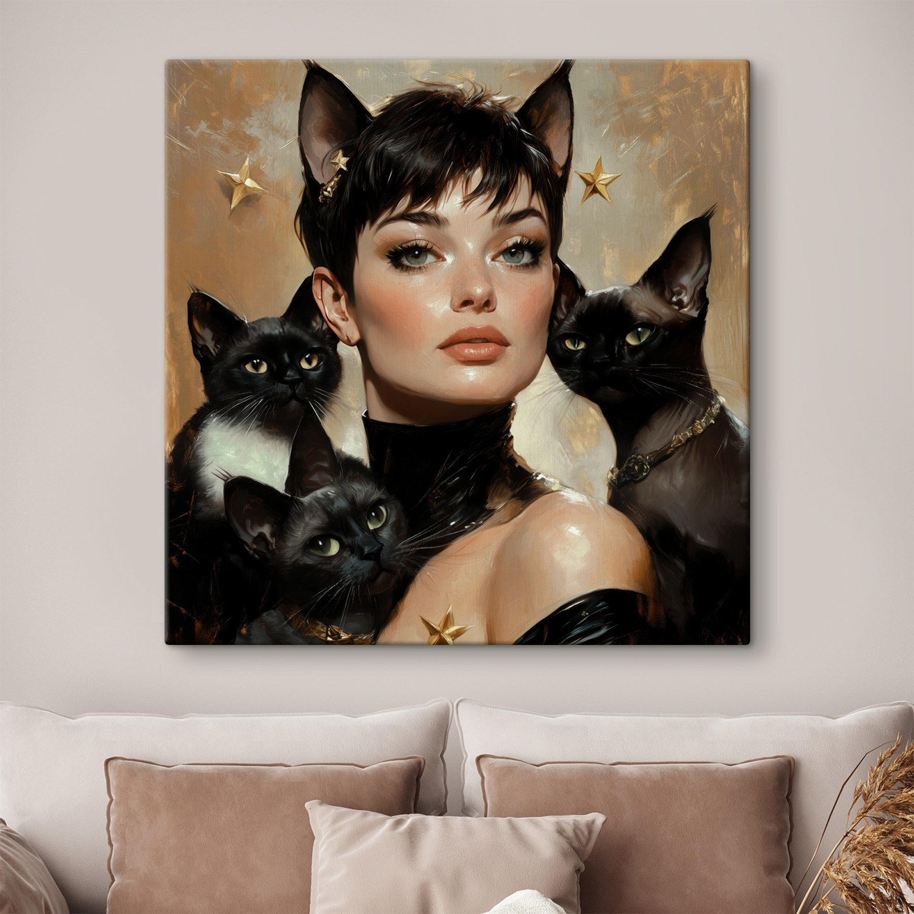 Woman with cats around her neck Woman with cats around her neck