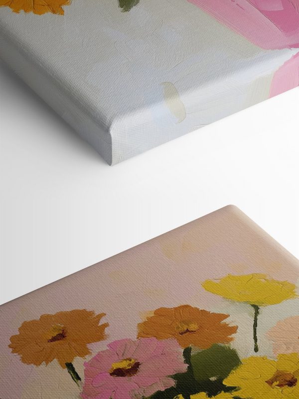 Painting of flowers in a pink vase