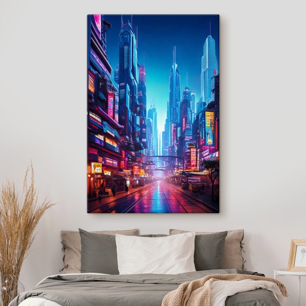 City street with many tall buildings