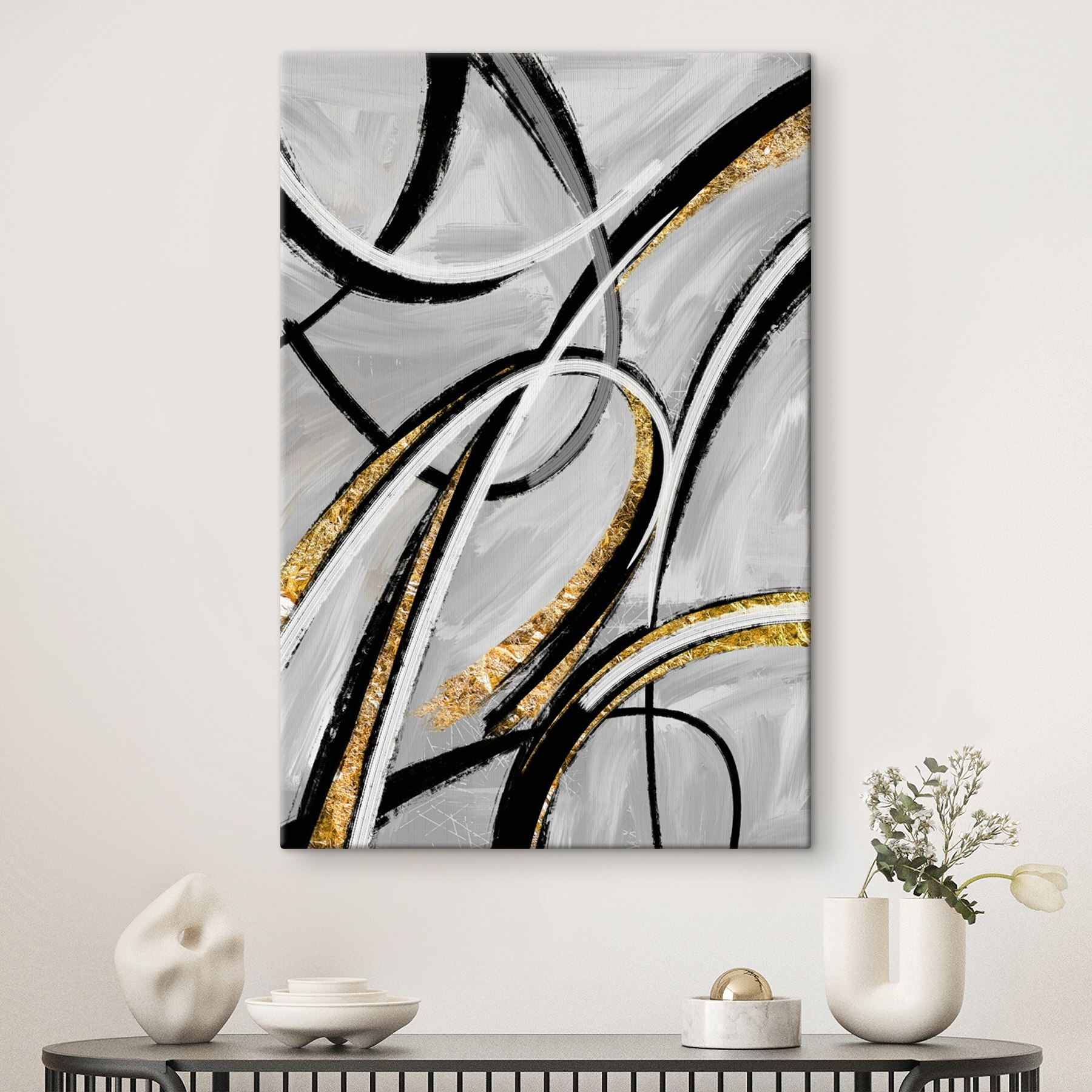 Monochrome swirls with metallic accents Monochrome swirls with metallic accents