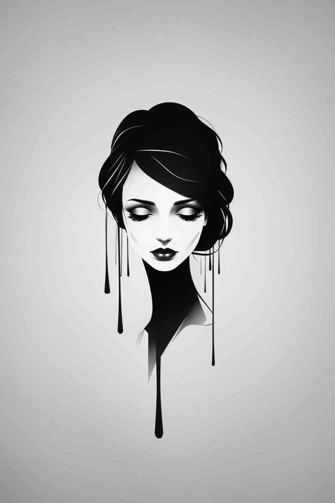 Woman with black hair and makeup Woman with black hair and makeup