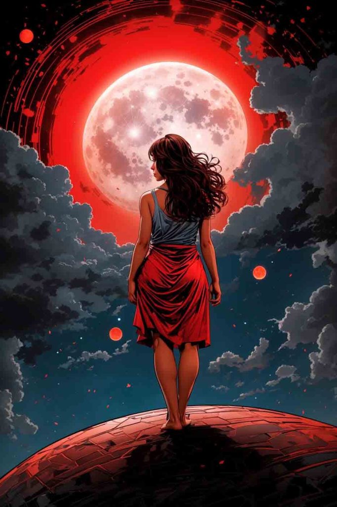 Woman looking at the moon