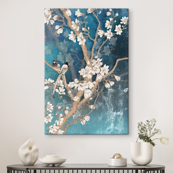 Quadri Quadri Albero con fiori bianchi e uccelli (COD: s35853)