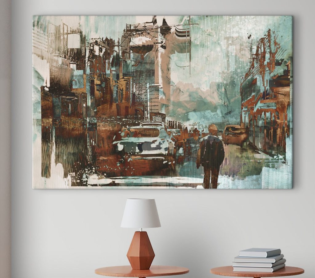 Man walking down a street with cars and buildings Man walking down a street with cars and buildings