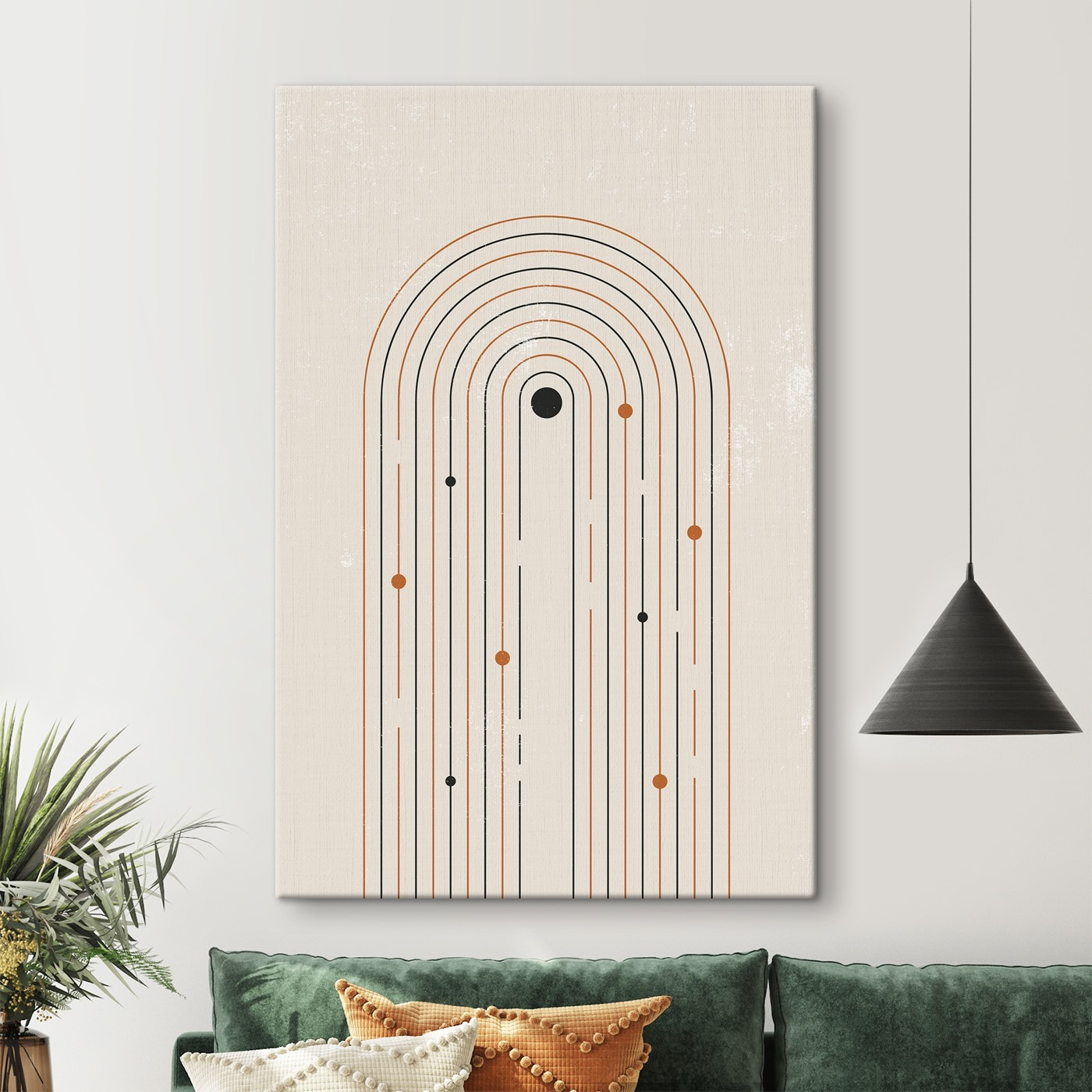 Black and orange lines and dots