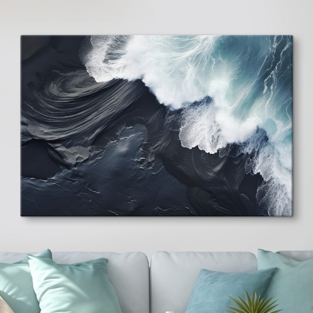 Waves crashing waves on a black sand beach