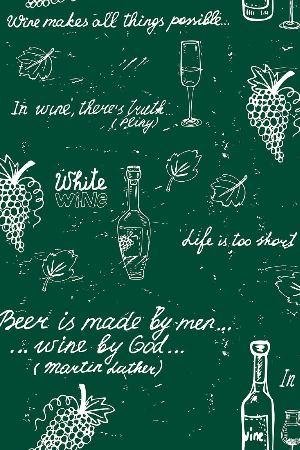 Green chalkboard with white text and a bottle of wine Green chalkboard with white text and a bottle of wine