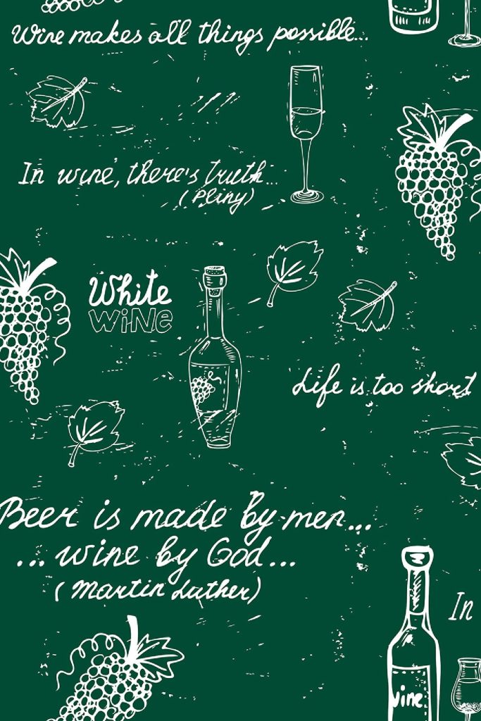 Green chalkboard with white text and a bottle of wine Green chalkboard with white text and a bottle of wine