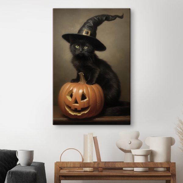 Cat wearing a person hat and sitting on a pumpkin Cat wearing a person hat and sitting on a pumpkin