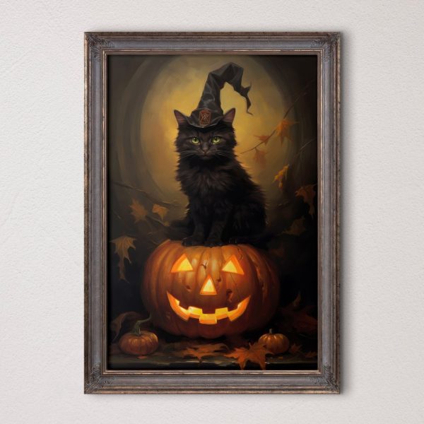 Gatto seduto su una zucca Quadri Gatto seduto su una zucca