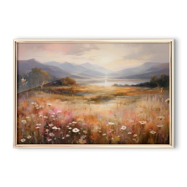 Quadri Quadri Dipinto raffigurante un campo con fiori e montagne sullo sfondo (COD: s35968)