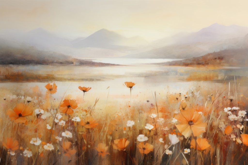 Painting of flowers in a field