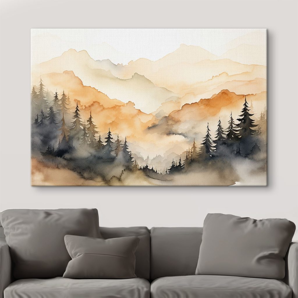 Watercolor painting of trees and mountains Watercolor painting of trees and mountains