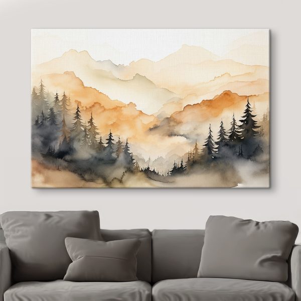 Quadri Quadri Acquerello raffigurante alberi e montagne (COD: s36014)
