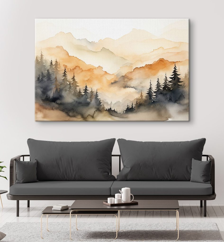 Watercolor painting of trees and mountains Watercolor painting of trees and mountains