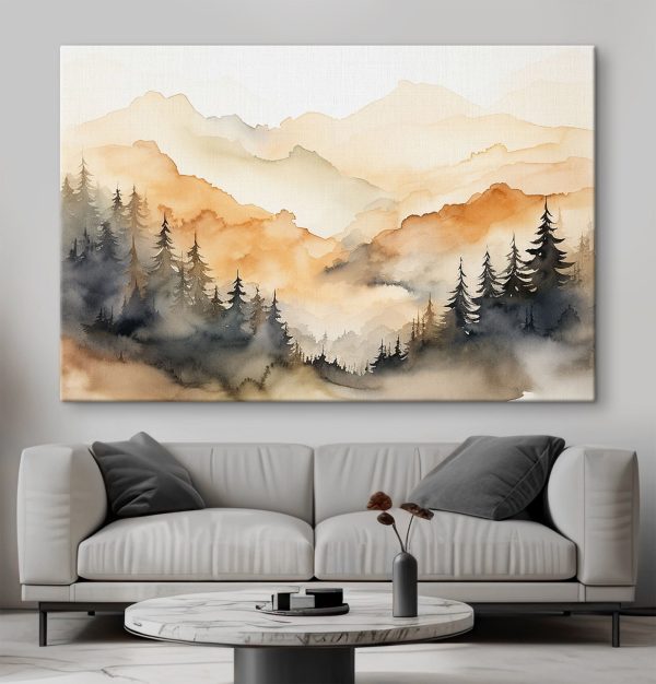 Watercolor painting of trees and mountains Watercolor painting of trees and mountains