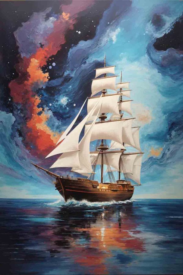 Painting of a ship in the water
