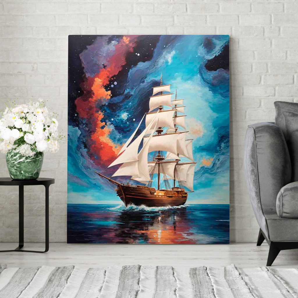 Painting of a ship in the water