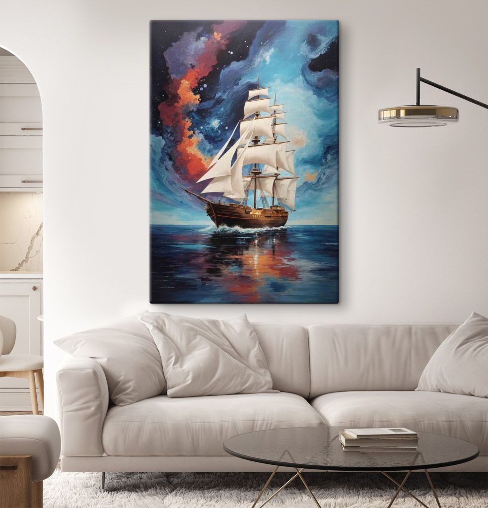 Painting of a ship in the water