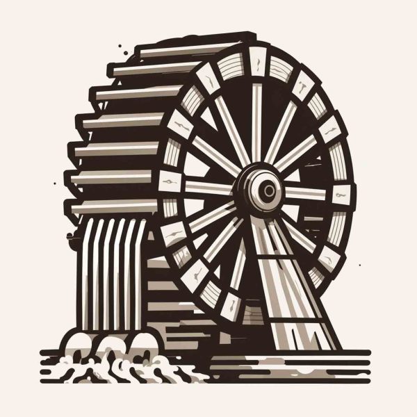 Water wheel with water running out of it