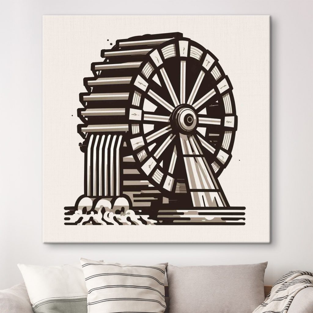 Water wheel with water running out of it