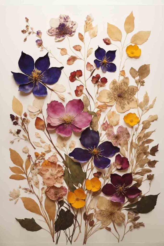 Group of flowers and leaves