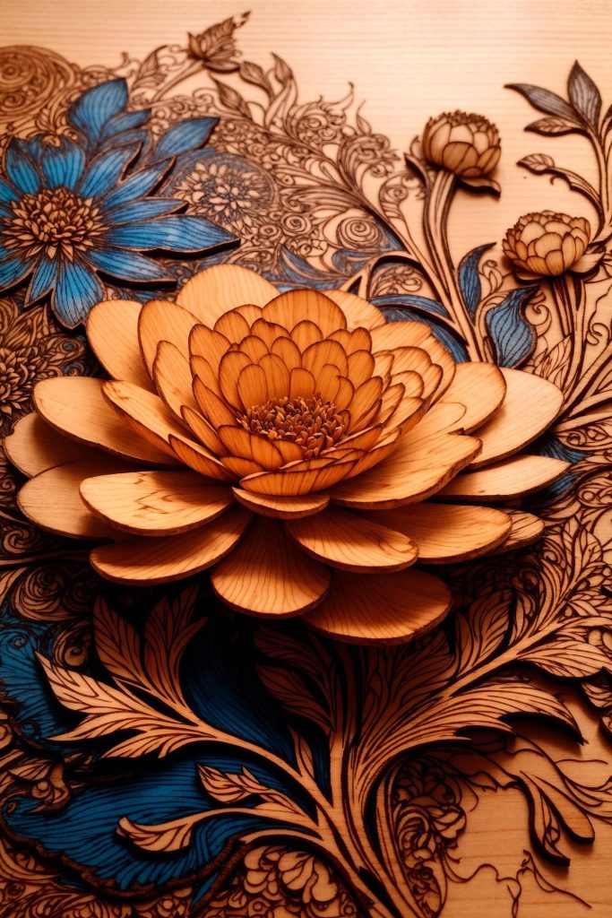 Wood carving of a flower