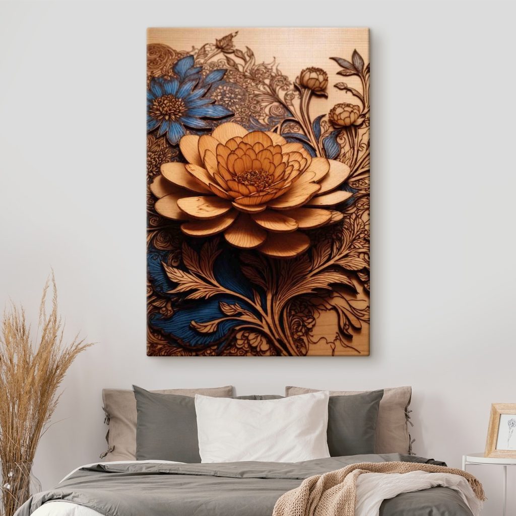 Wood carving of a flower