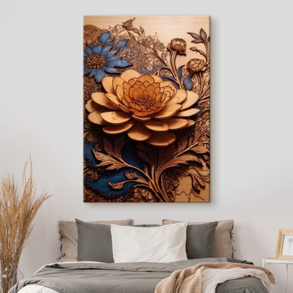 Wood carving of a flower