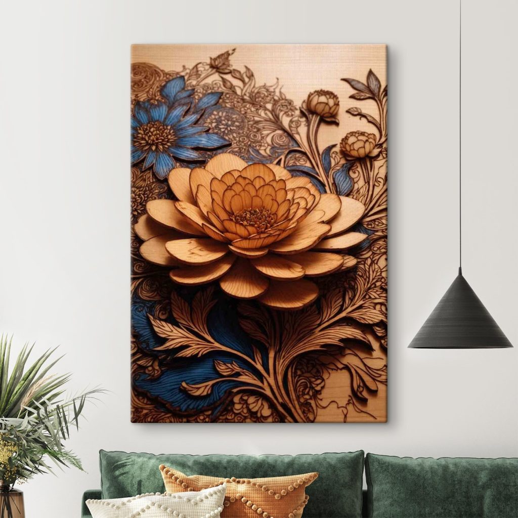 Wood carving of a flower