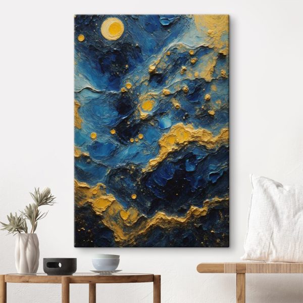 Azure waves and amber orbs dance