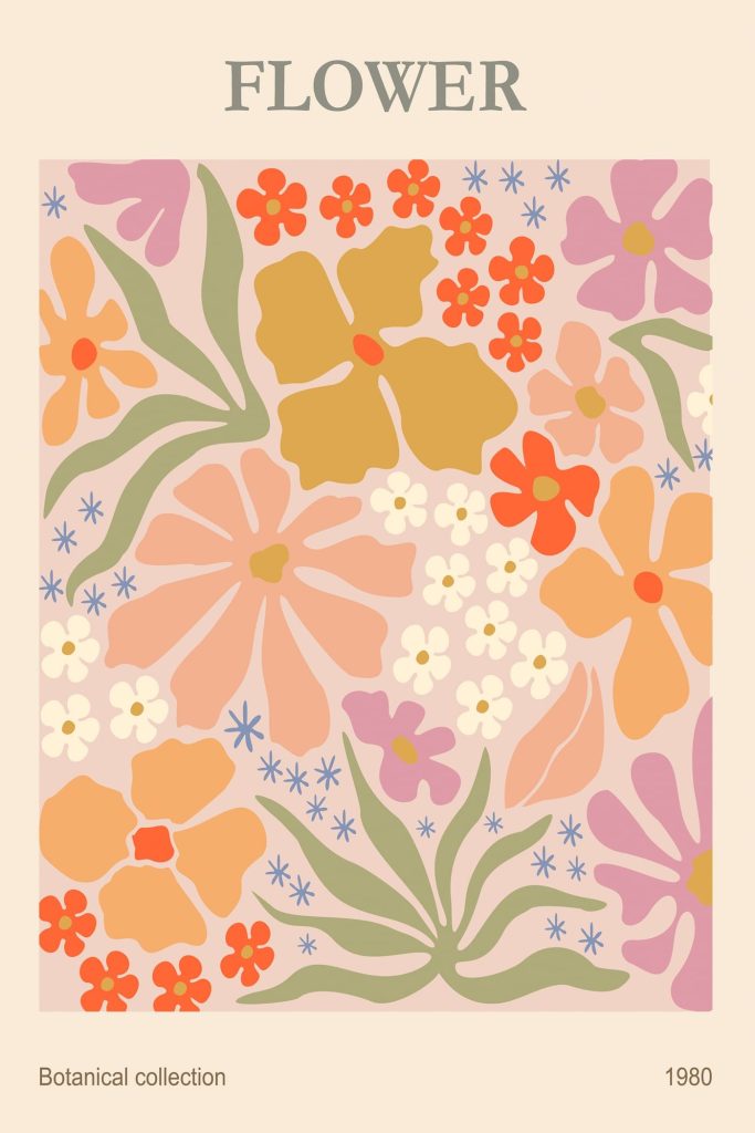Colorful floral pattern on a pink background