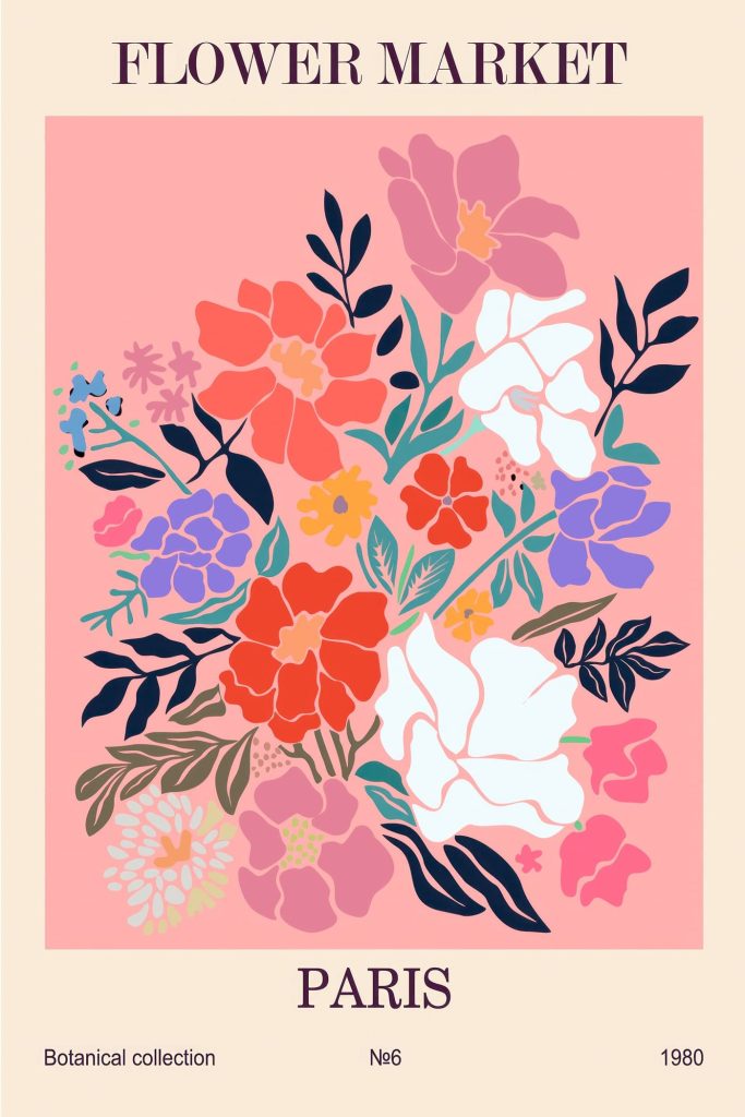 Colorful flower painting on a pink background